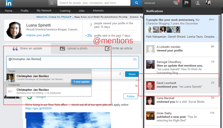 How @mentions work on LinkedIn