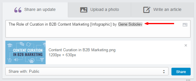 A screenshot that shows what tagging looks like on LinkedIn