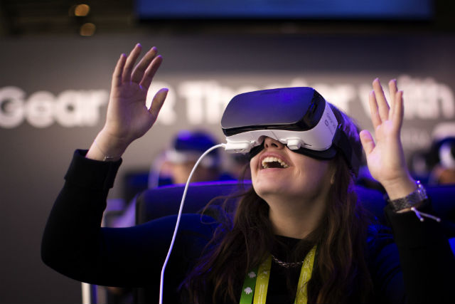 woman wearing a virtual reality headset