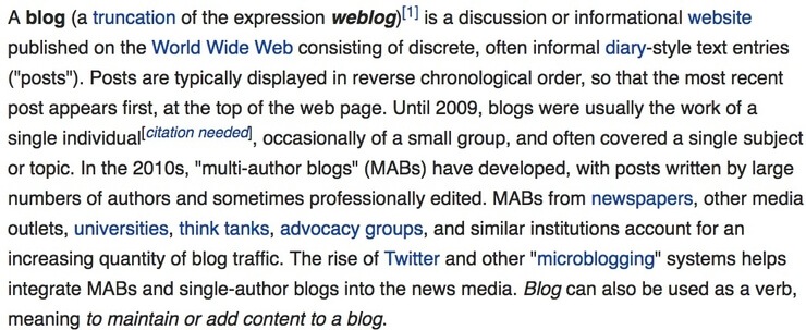 What a blog is according to wikipedia