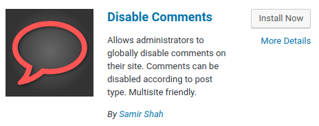 WordPress - Disable Comments Plugin
