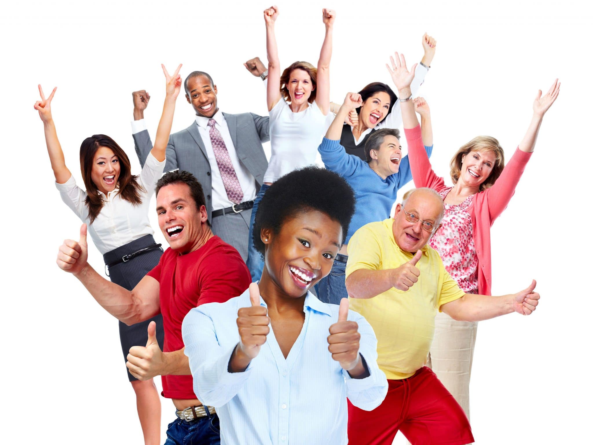 Happy joyful people group isolated white background.