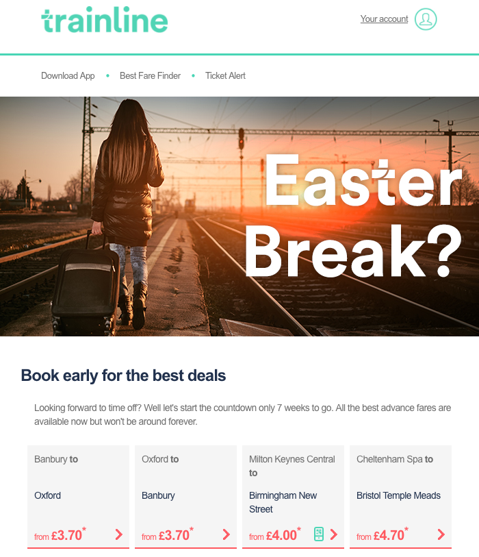 Trainline Easter Email Example | Emailcenter Blog
