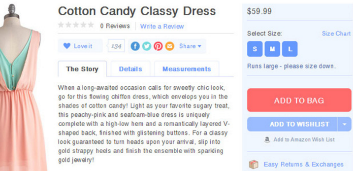 TOMS interactive storytelling example on a product page