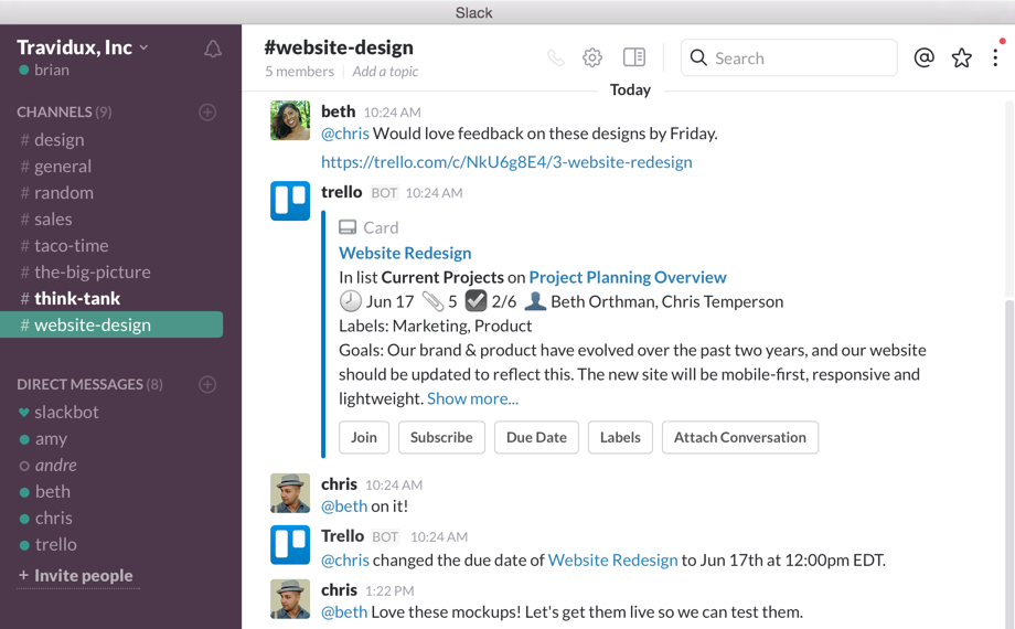 trello slack employee accountability
