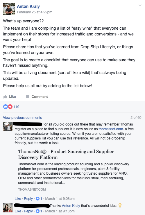 facebook group examples