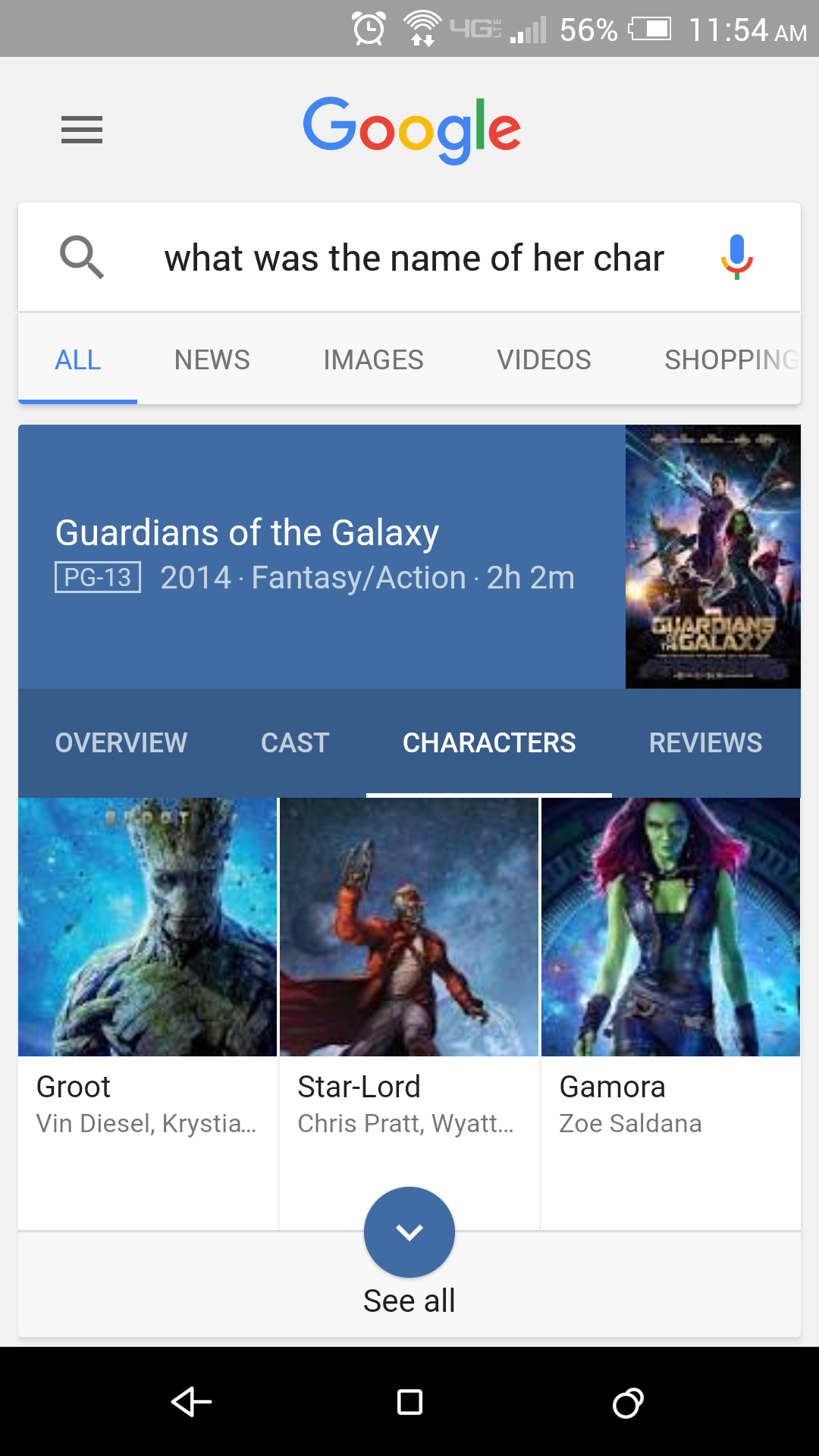 Google Voice Search Zoe Saldanas character in Guardians of the Galaxy