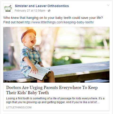 Simister Orthodontics Facebook Example of Relevant Posts to Share