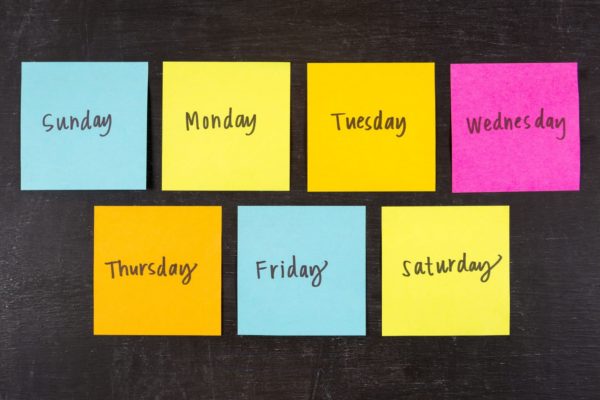 Days of the week sticky notes