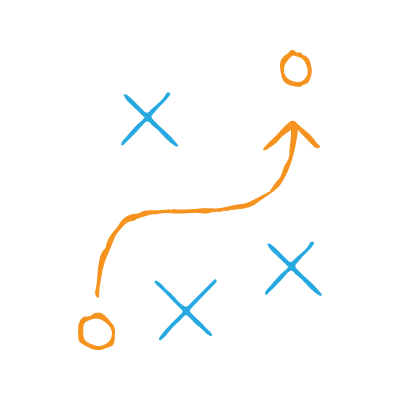Marketing strategy and marketing tactics — football strategy outlined with circles and xs