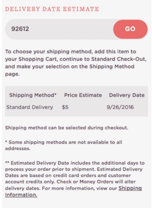 estimated delivery date