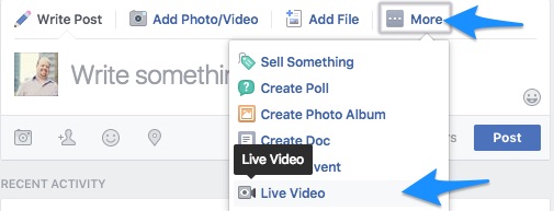 To broadcast to your group from desktop, open the Group in Facebook and click on the More menu for a new status update.