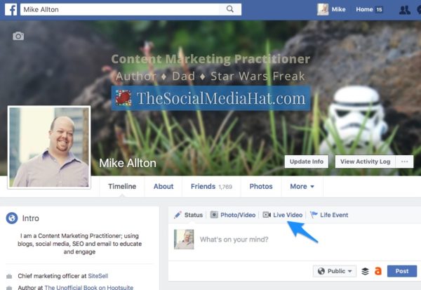To start a broadcast to your Facebook profile from desktop, simply go to your profile and click on Live Video.
