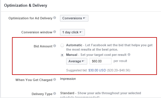 How to compete in Facebook Ads bid amount dialog box