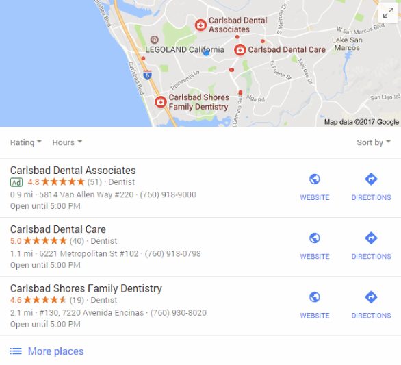 Local Map Pack Ad - Dentist Search Carlsbad