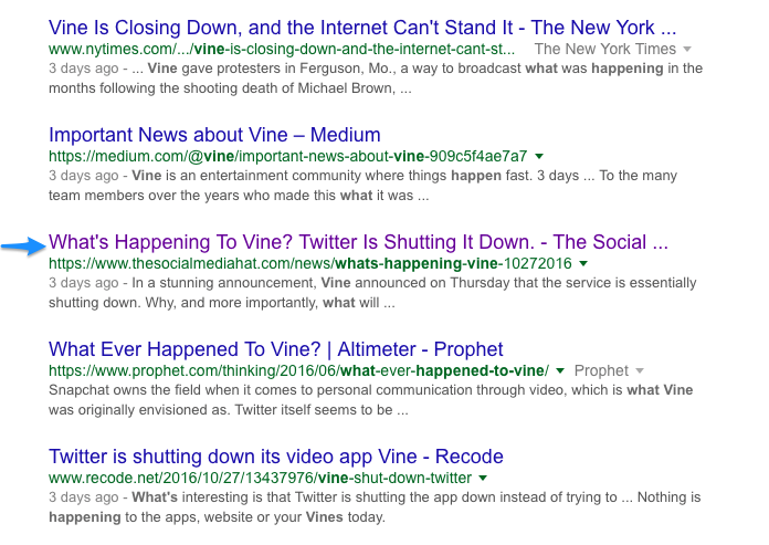 An incognito Google Search on "What's Happening To Vine?"