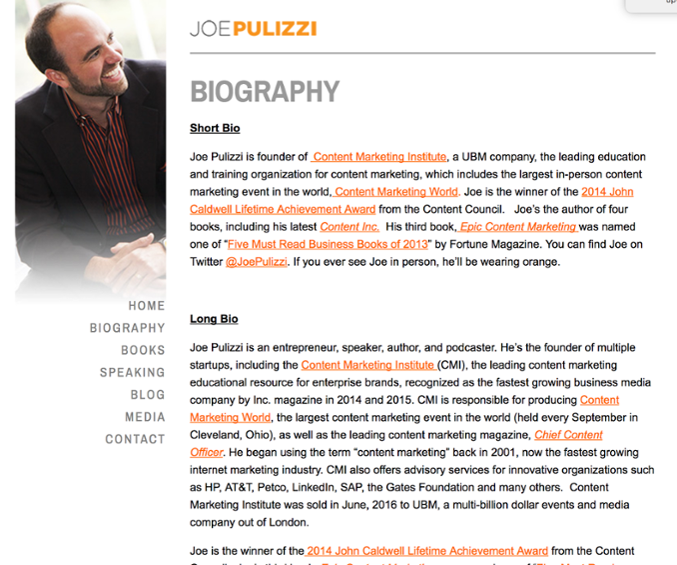 A great example of a thought leadership strategy - Joe Pulizzi Bio