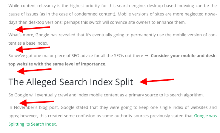 search index split