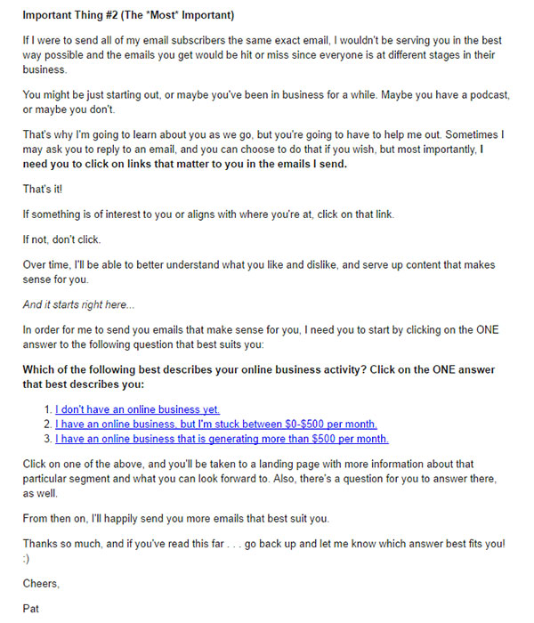 Pat Flynn - Segmented Email Campaign
