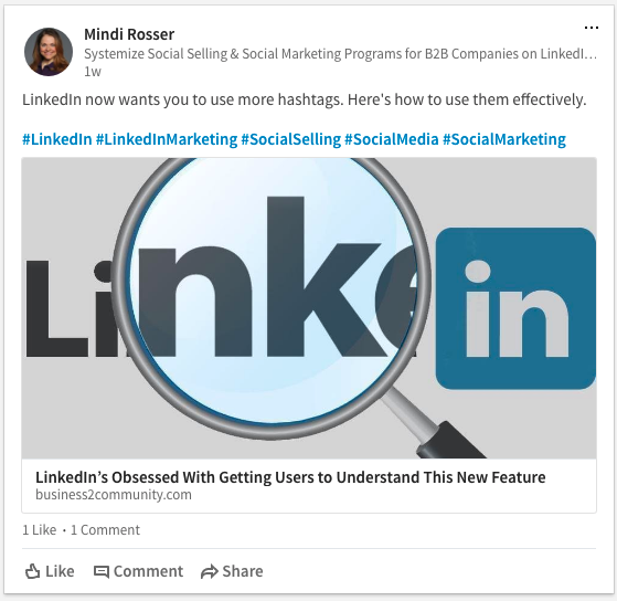 How to use hashtags in LinkedIn status updates - Mindi Rosser - The Conversion Company