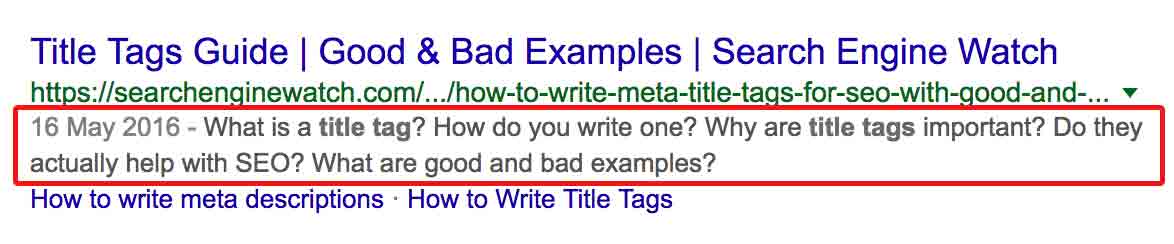 Google search result with meta description highlighted
