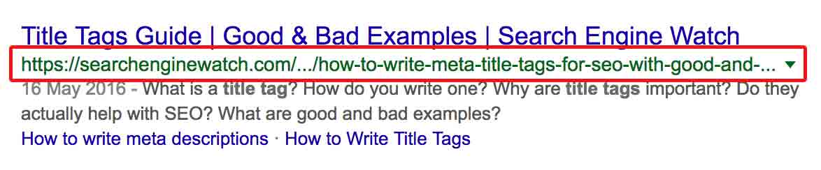 Google search result with URL highlighted