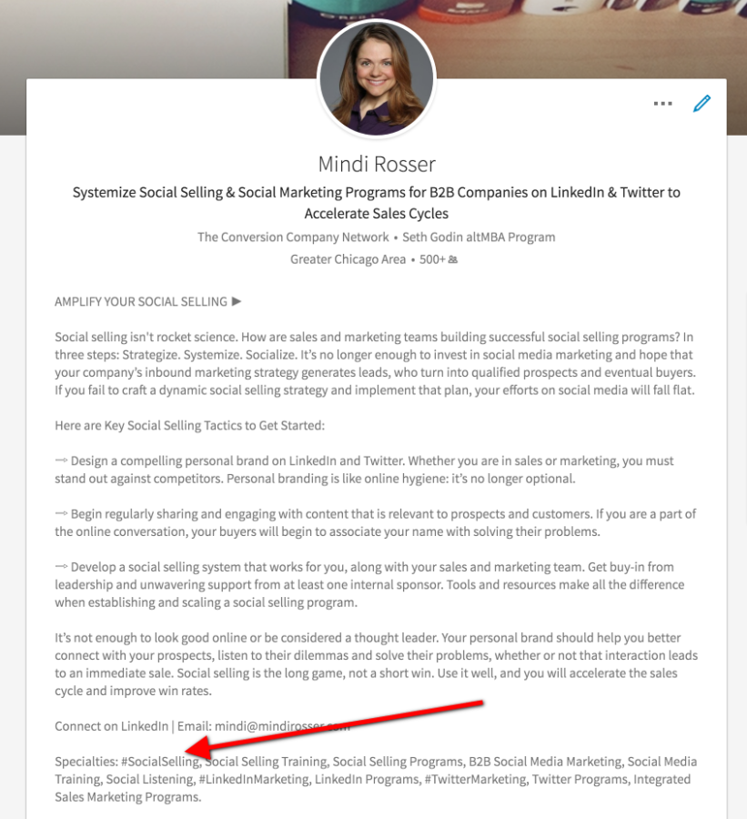 How to use hashtags in LinkedIn summary - Mindi Rosser - The Conversion Company