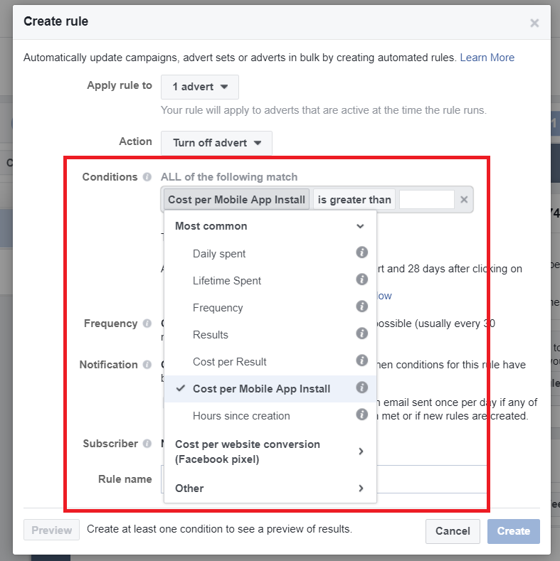 setting up automatic rules for facebook ads