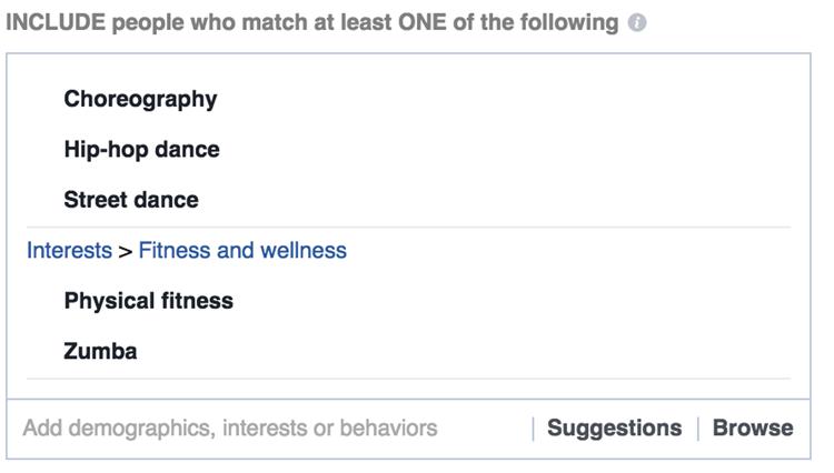 facebook interest targeting wellness activity