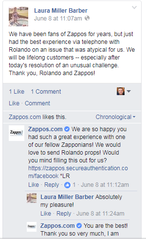 Example of good ecommerce customer service on Facebook