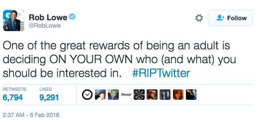 Machine learning Rob Lowe Twitter algorithm rant