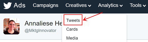 Choosing tweets from creatives menu screenshot