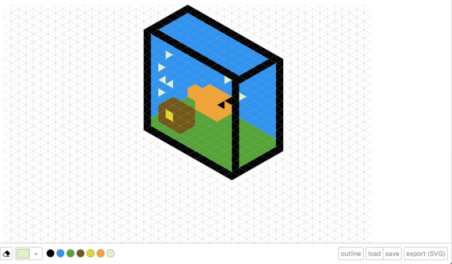 An isometric fish tank created in an online editor