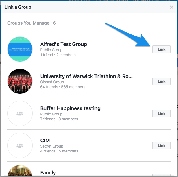 Choose Facebook group to link