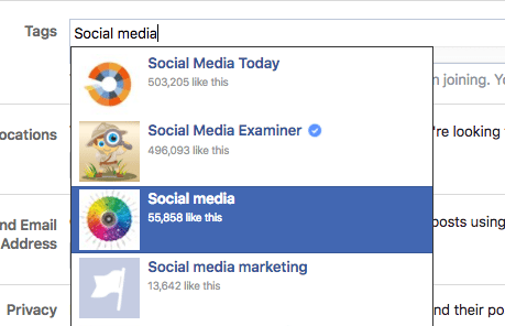 Facebook group tags