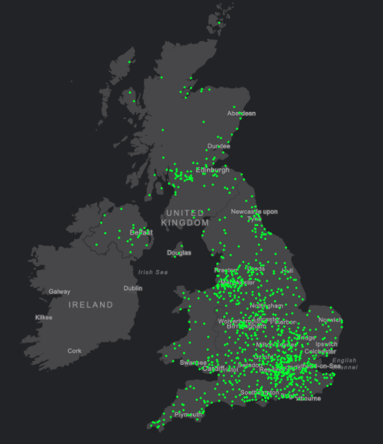 Data visualisation of ad impressions on a map of the UK