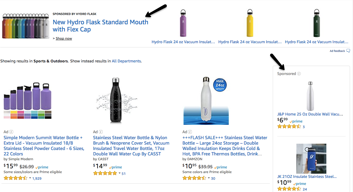 Beginners guide to advertising on Amazon sponsored results example
