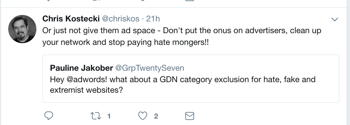 online ad exclusions twitter comment