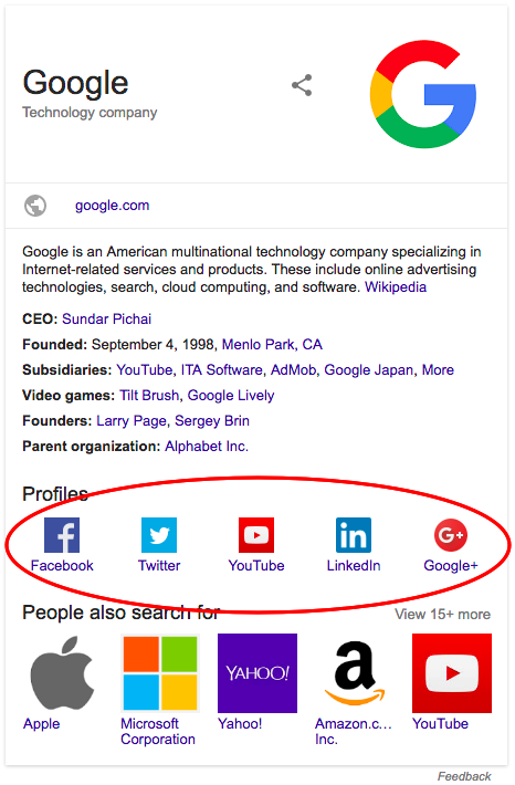 social profiles in search results