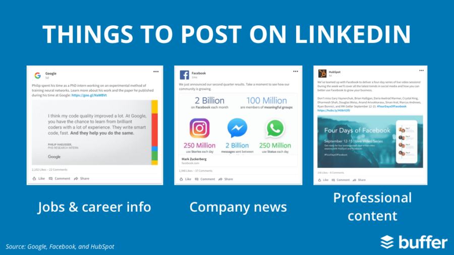 1. Jobs and career information 2. Company news 3. Professional content