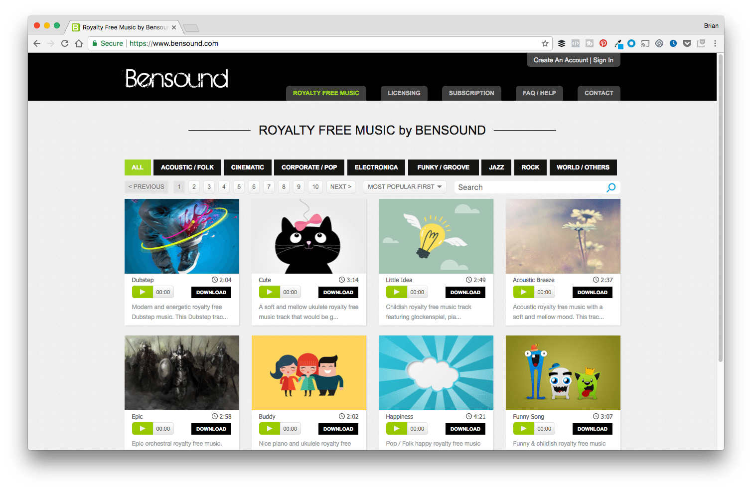 Bensound Background Music Page Preview