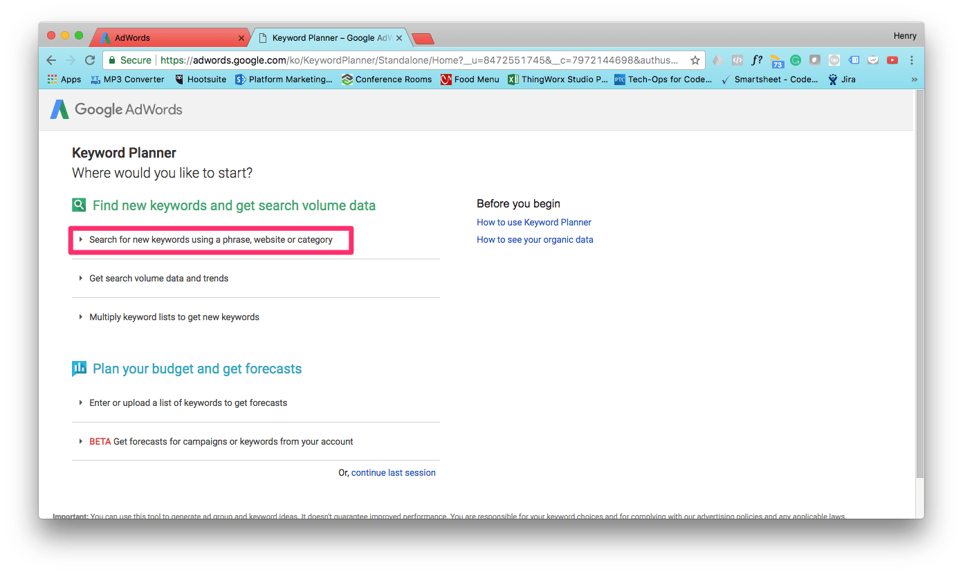 Google AdWords Keyword Planner