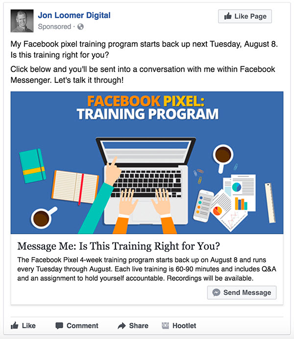 facebook ads messenger cta