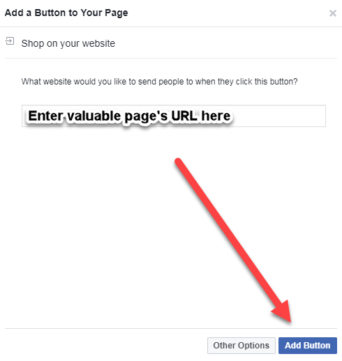 facebook business page button link URL