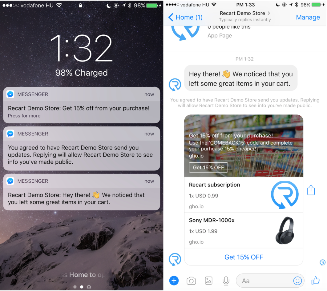 abandon cart campaign on messenger 