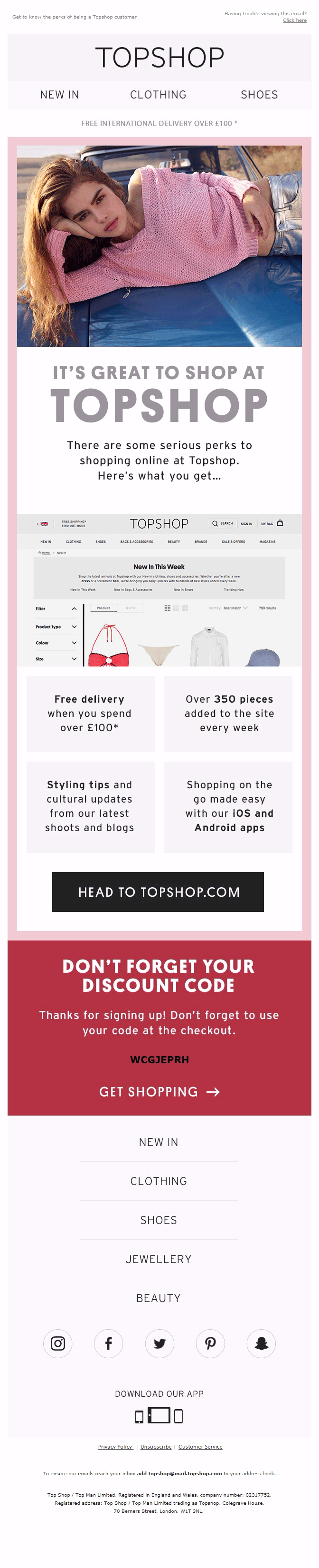 the second email in TopShop welcome series