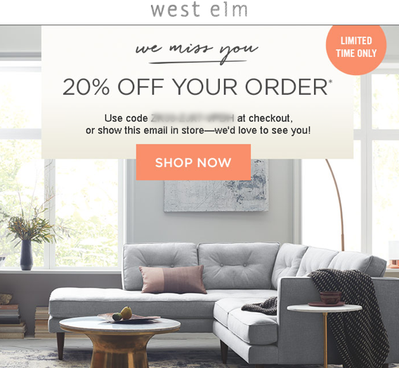 West elm re-engagement email