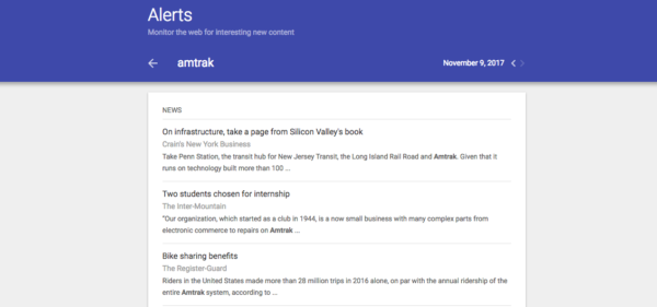 google alerts amtrak
