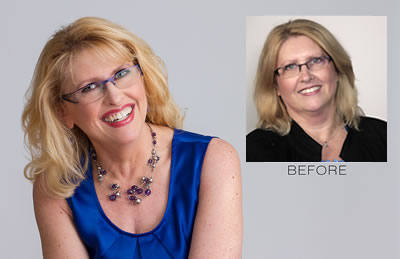 Professional headshot before and after of Susan Friesen