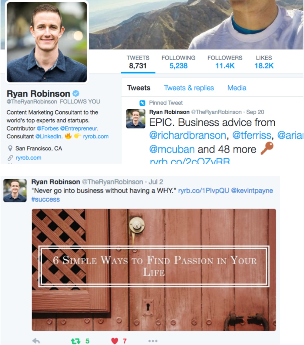 Ryan Robinson: Content Marketer On Twitter